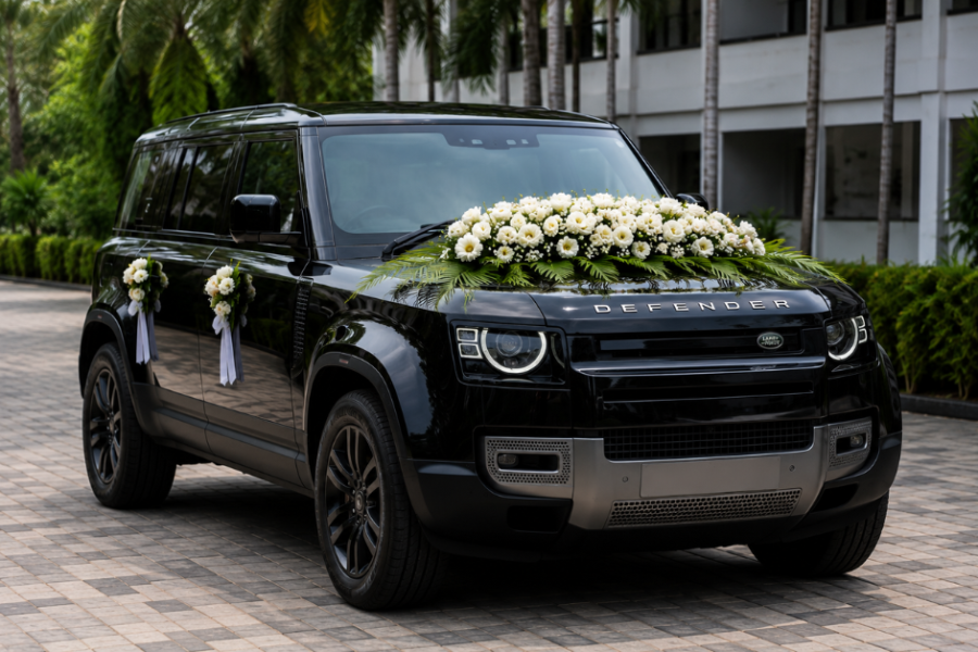 DEFENDER 2026 Black Wedding Cars For Rent in Trivandrum