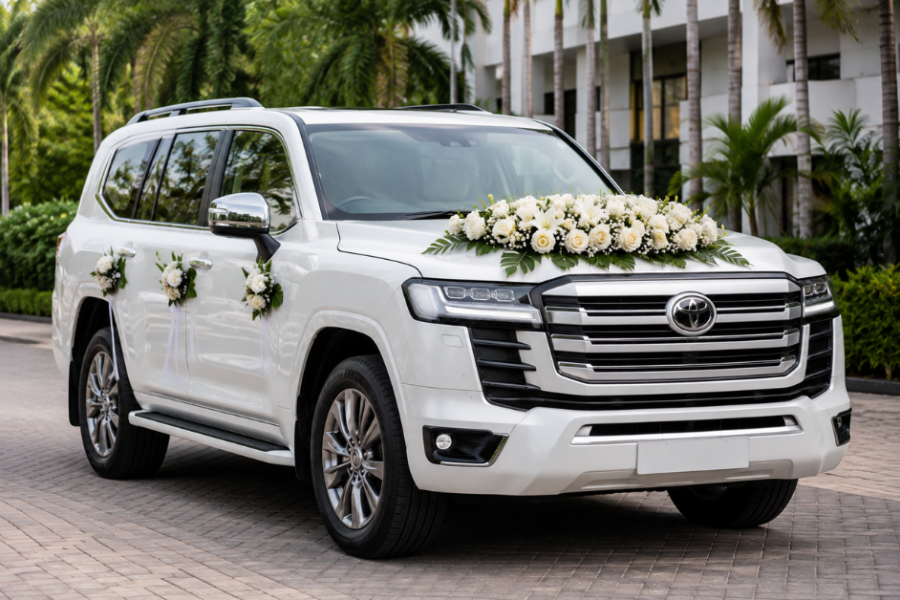 Toyota Land Cruiser 2026 White Color Wedding Car For Rent in Trivandrum